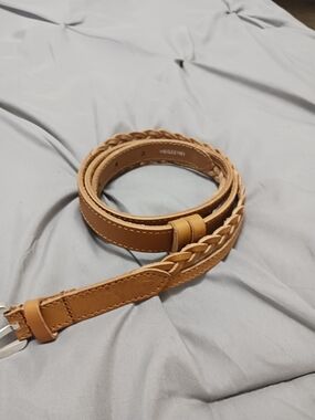 J. Jill Skinny Tan Leather Belt braided M/L Italy
